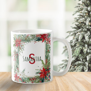 Monogrammierte elegante Weihnachten Winter Botanik Kaffeetasse