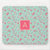 Monogrammierte farbige Rosa Tinte Blume Mousepad (Vorne)
