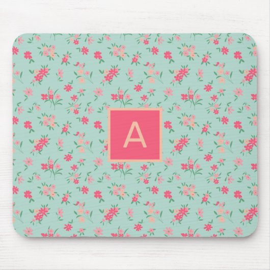 Monogrammierte farbige Rosa Tinte Blume Mousepad (Vorne)