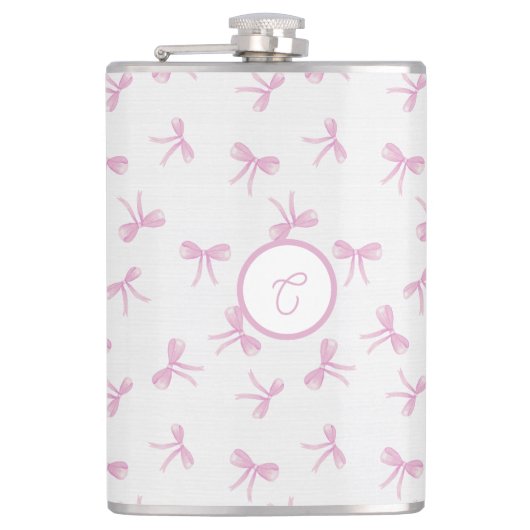 Monogrammierte fransige Kokette Rosa Wasserfarbe S Flachmann (Vorderseite)