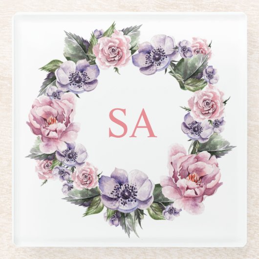 Monogrammierte Garland von Blume Glass Untersetzer (Vorderseite)