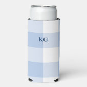 Monogrammierte Gingham Karo Blau Selters Dosenkühler (Seltzer Vorderseite)