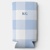 Monogrammierte Gingham Karo Blau Selters Dosenkühler (Rückseite)