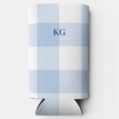 Monogrammierte Gingham Karo Blau Selters Dosenkühler (Vorderseite)