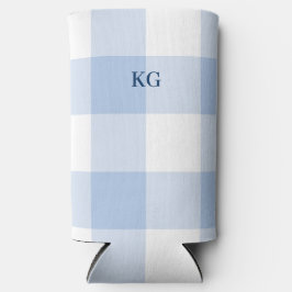 Monogrammierte Gingham Karo Blau Selters Dosenkühler
