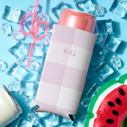 Monogrammierte Gingham-Karo Rosa Selters Dosenkühler (In Situ Sommer)