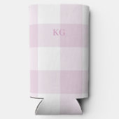 Monogrammierte Gingham-Karo Rosa Selters Dosenkühler (Rückseite)