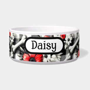Monogrammierte Gingham-Karo Schwarz Weiß Rot Blume Napf