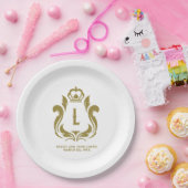 Monogrammierte Gold-Krone Pappteller (Party)