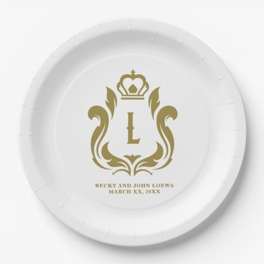 Monogrammierte Gold-Krone Pappteller (Vorderseite)
