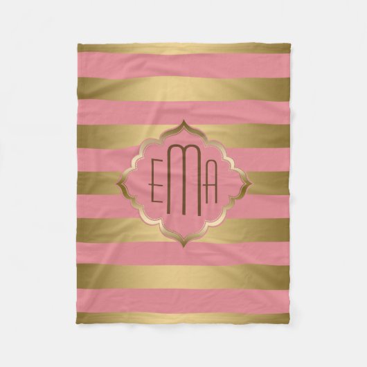 Monogrammierte goldene Streifen und rosa geometris Fleecedecke (Vorderseite)