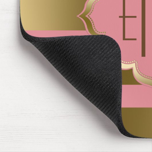 Monogrammierte goldene Streifen und rosa geometris Mousepad (Ecke)