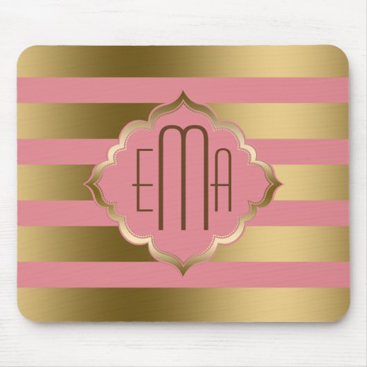 Monogrammierte goldene Streifen und rosa geometris Mousepad (Vorne)