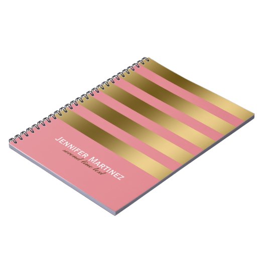 Monogrammierte goldene Streifen und rosa geometris Notizblock (Linke Seite)