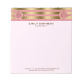 Monogrammierte goldene Streifen und rosa geometris Notizblock (Vorderseite)