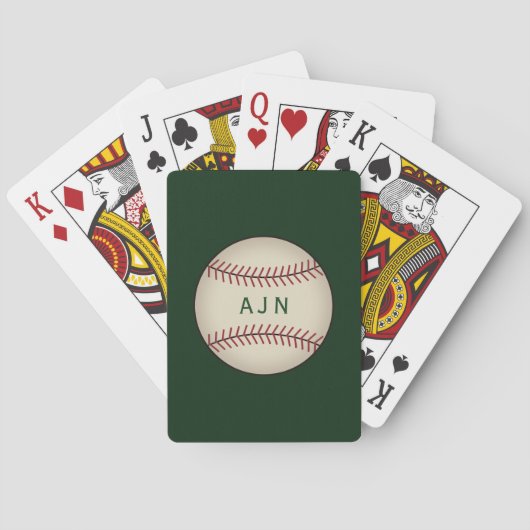 Monogrammierte grüne Baseballspielkarten Spielkarten (Rückseite)