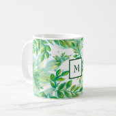 Monogrammierte grüne Blätter Kaffeetasse (Vorderseite Links)