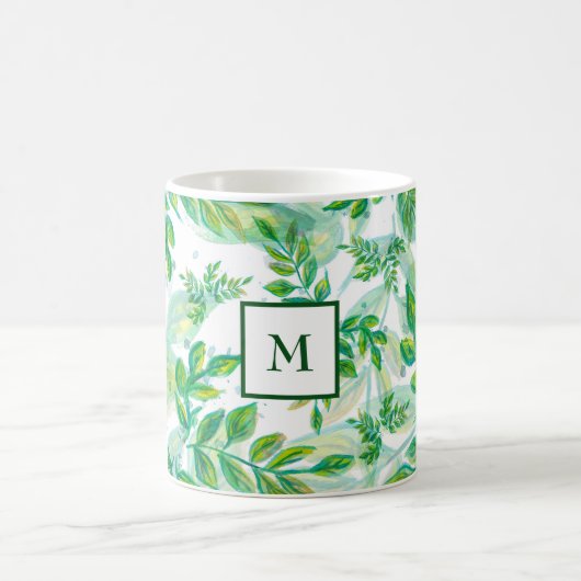 Monogrammierte grüne Blätter Kaffeetasse (Mittel)