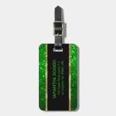 Monogrammierte, hellgrüne Tones Glitzer Textur Gepäckanhänger (Vorderseite vertikal)