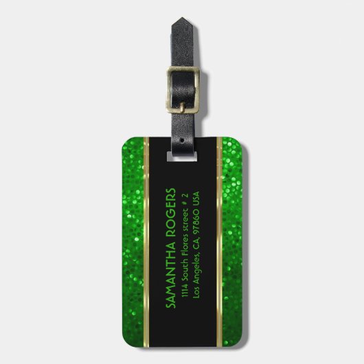 Monogrammierte, hellgrüne Tones Glitzer Textur Gepäckanhänger (Vorderseite vertikal)
