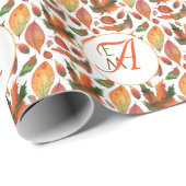Monogrammierte Herbstblätter fallen Orange Grüne D Geschenkpapier (Rolleneckpunkt)