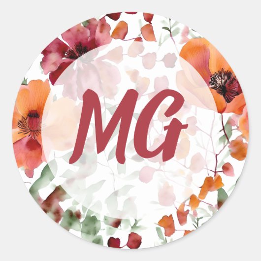 Monogrammierte Herbstblumen Runder Aufkleber (Vorderseite)