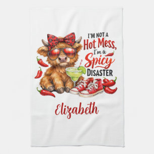 Monogrammierte Highland-Kuh-Total-chaos-Lustig-Wit Geschirrtuch