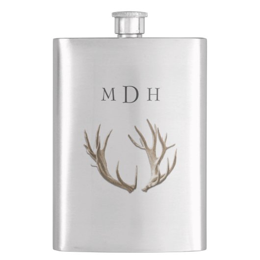 Monogrammierte Hirschgeweih-Flasche für ihn Flachmann (Vorderseite)