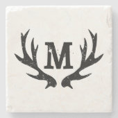 Monogrammierte Hirschgeweih-Marmorstein-Untersetze Steinuntersetzer (Vorderseite)