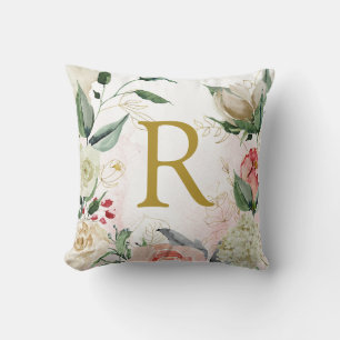 Monogrammierte hübsche Aquarell-Blumen personalisi Kissen