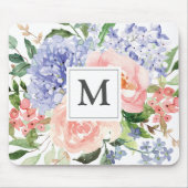 Monogrammierte Initiale Wasserfarbe Blau Rosa Flor Mousepad (Vorne)