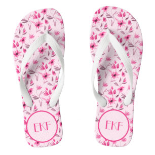 Monogrammierte Initialen Rosa Blumen Damen Badesandalen