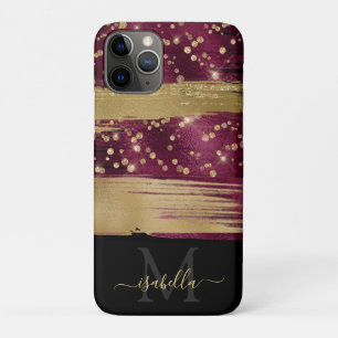 Monogrammierte Initialen Schwarz Burgund Gold Case-Mate iPhone Hülle