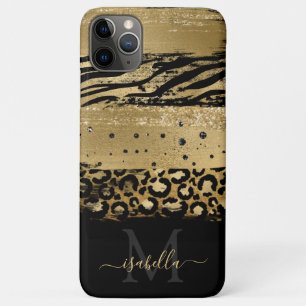 Monogrammierte Initialen Schwarz Gold Tierprint Case-Mate iPhone Hülle