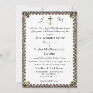 Monogrammierte katholische Vintage-Hochzeitseinlad Einladung