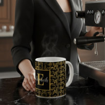 Monogrammierte königliche schwarze und goldene flo