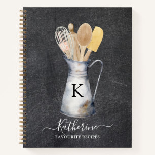 Monogrammierte Küchenutensilien-Krug-Rezeptbuch Notizblock