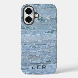 Monogrammierte künstlerische blaue grüne Ozeanwell iPhone 16 Hülle