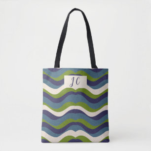 Monogrammierte l Wellige Retro-Streifen, Tasche