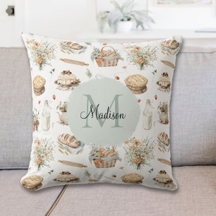 Monogrammierte Launenhaft Blumen-Strohland-Design Kissen