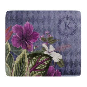 Monogrammierte lila Blüten Schneidebrett