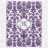 Monogrammierte Lila Floral Damaskus Weißer Hinterg Fleecedecke (Vorderseite)