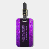 Monogrammierte Lila Tones Glitzer Textur Gepäckanhänger (Vorderseite vertikal)