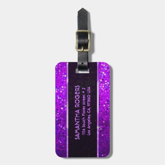 Monogrammierte Lila Tones Glitzer Textur Gepäckanhänger (Vorderseite vertikal)