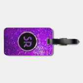 Monogrammierte Lila Tones Glitzer Textur Gepäckanhänger (Rückseite horizontal)