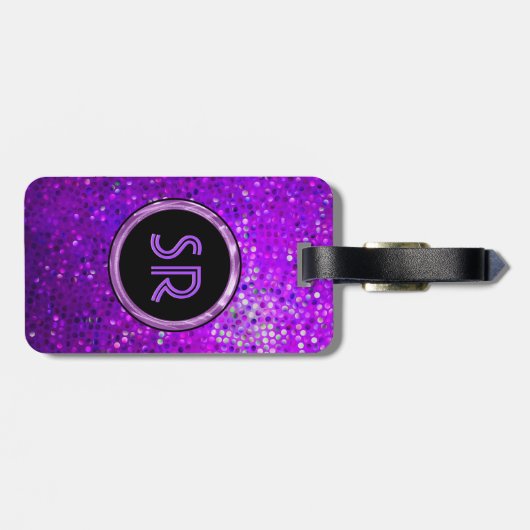 Monogrammierte Lila Tones Glitzer Textur Gepäckanhänger (Rückseite horizontal)