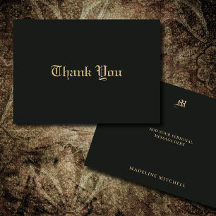 Monogrammierte Minimale Elegante Verzierte Schwarz Dankeskarte