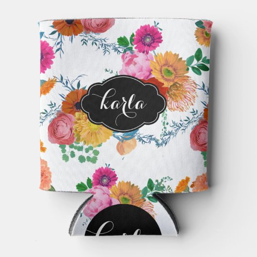 Monogrammierte moderne, farbenfrohe Frühlingsblume Dosenkühler (Vorderseite)