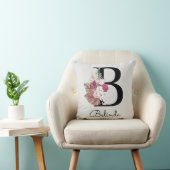Monogrammierte moderne rosa Blumeninitiale B Kissen (Stuhl )