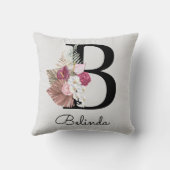 Monogrammierte moderne rosa Blumeninitiale B Kissen (Rückseite)